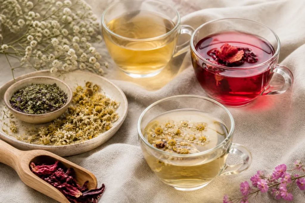 Assorted herbal teas with dried botanicals