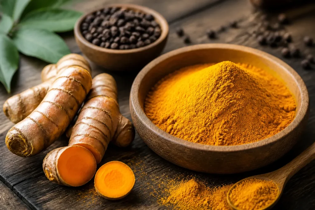 Turmeric root and powder with black pepper