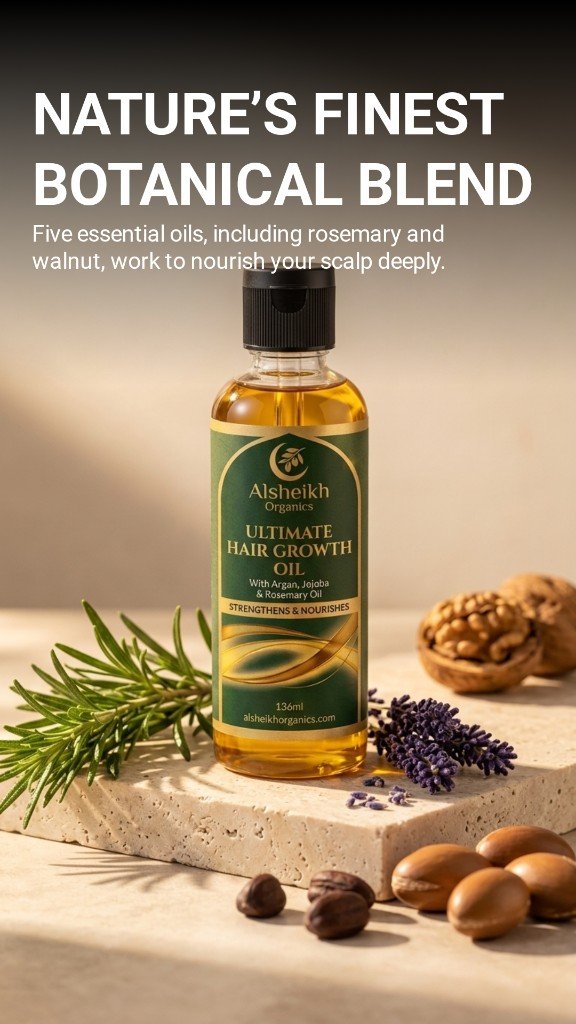 Al Sheikh Ultimate Hair Growth Oil on a wooden table